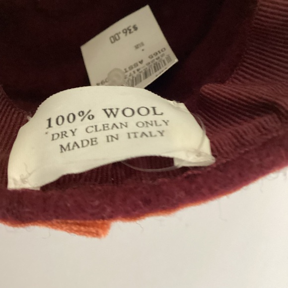 Italian Wool Felt Sculptural Beret Cloche Hat Burgundy Orange Trim Avant Garde - Picture 10 of 14